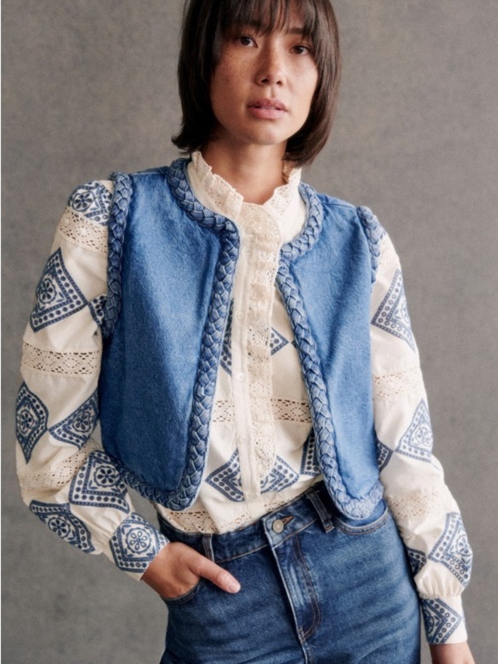 Sezane Abby Jacket - Solidarity Creation in Light Blue